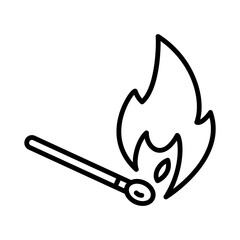 Matchstick Wooden Lighter Icon. The match is burning.