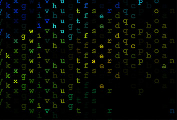 Dark blue, yellow vector background with signs of alphabet.