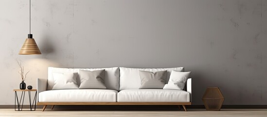 Minimalist modern living room with a sofa designed for the interior With copyspace for text