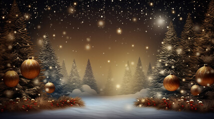 Fototapeta na wymiar winter landscape, spruce forest, starry sky, christmas gifts