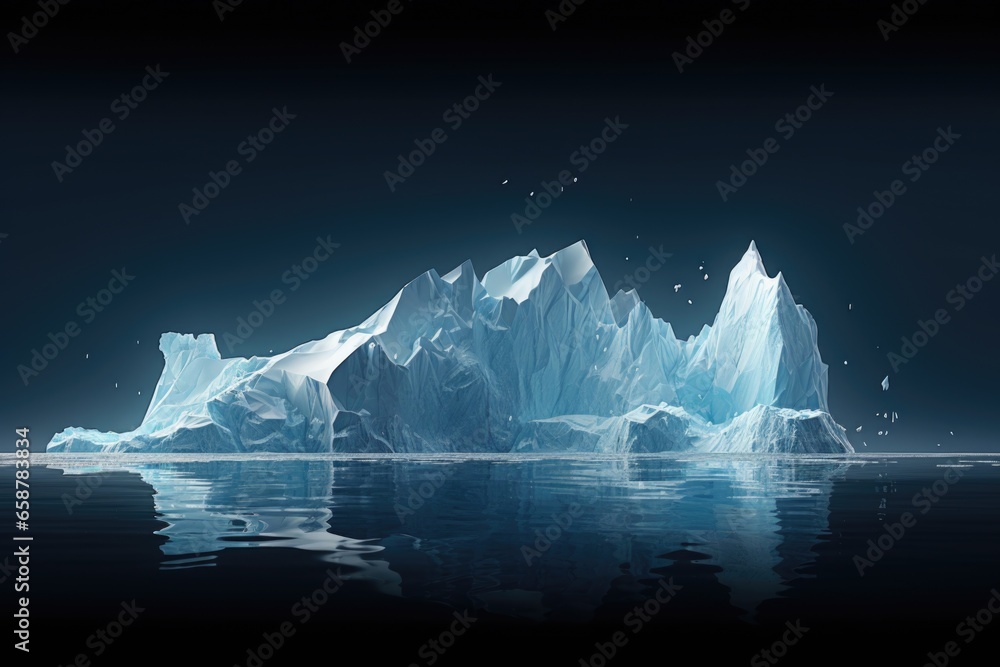 Poster An image of an iceberg floating in the middle of a body of water. This picture can be used to depict the beauty and serenity of nature.