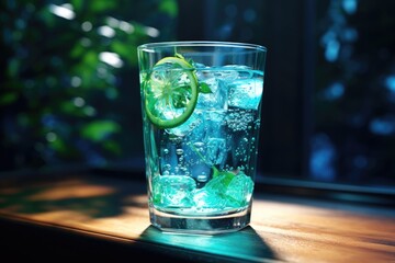 A refreshing glass of water with a vibrant slice of lime. Perfect for hydration and adding a hint of citrus flavor. Suitable for health and wellness articles, recipe blogs, and beverage-related conten