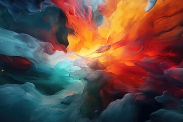 A vibrant and abstract painting depicting a colorful cloud. Perfect for adding a pop of color and artistic flair to any space. - obrazy, fototapety, plakaty