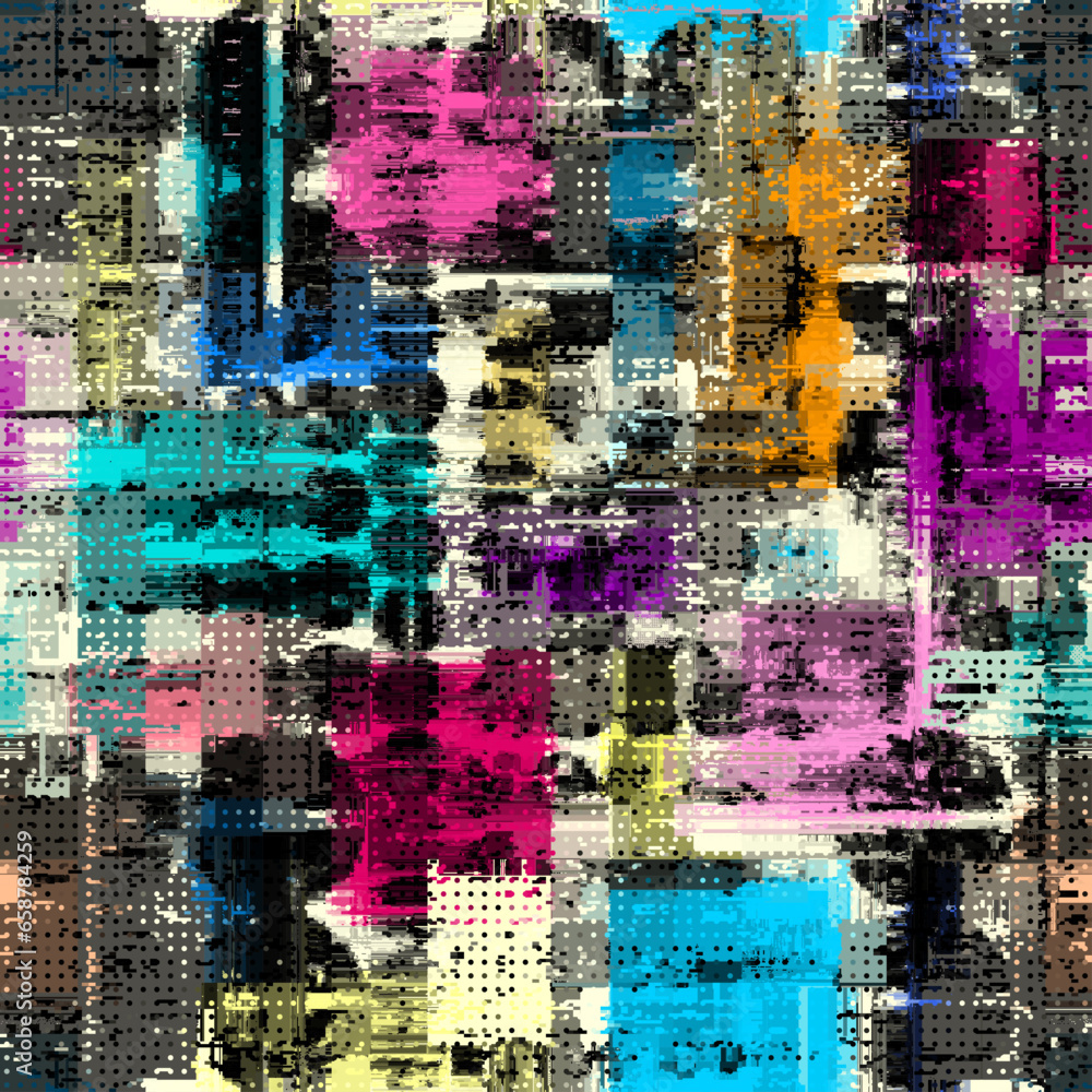 Poster Vector image with imitation of grunge datamoshing texture. Retro risographs texture.