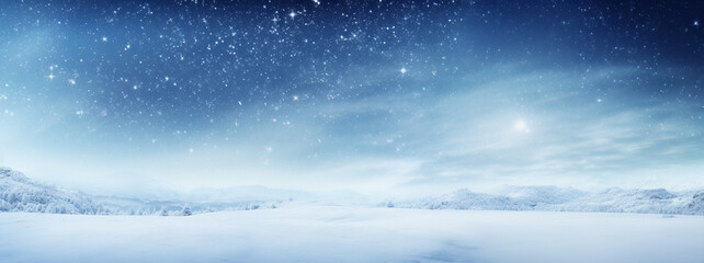 Winter background. Holiday glowing backdrop. Defocused Background With Blinking Stars. Blurred Bokeh.
