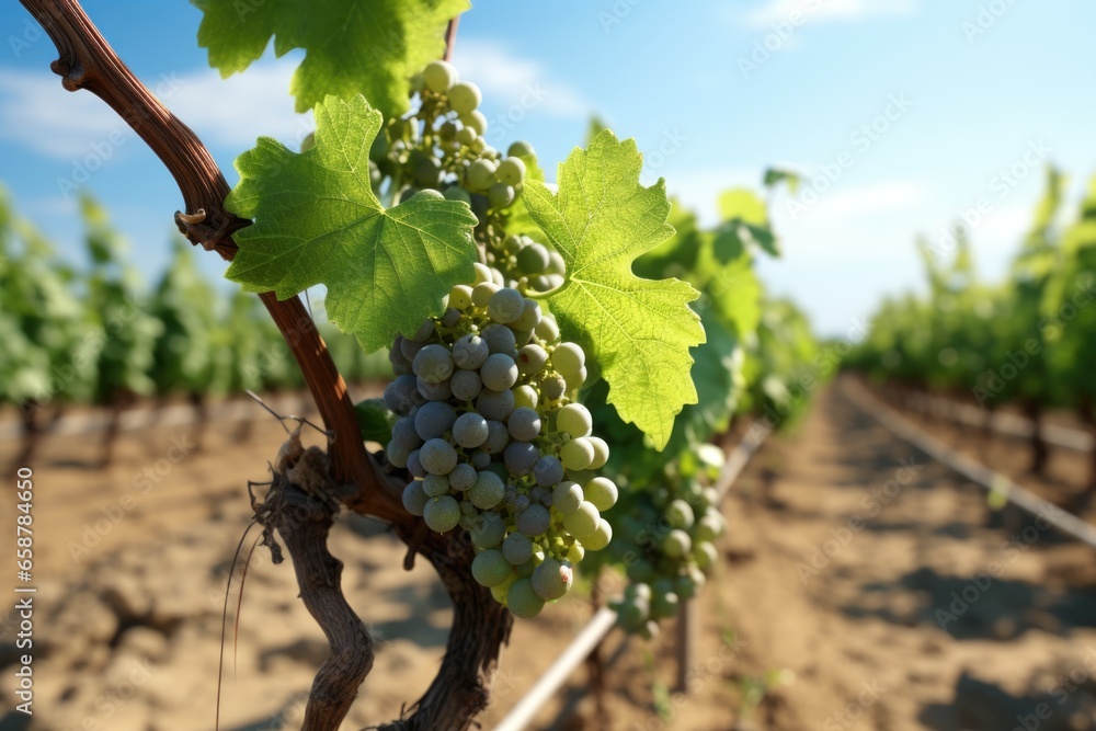 Poster a close-up image of a bunch of grapes growing on a vine. this picture can be used to showcase the na