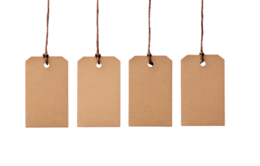 Hanging blank brown note cards isolated on transparen background PNG