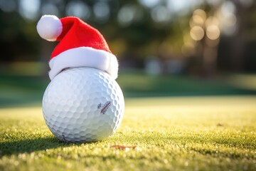 A golf ball with a festive Santa hat on it. Perfect for holiday-themed golf tournaments or adding a touch of Christmas cheer to your golfing accessories.