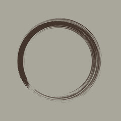 Brown grunge circle Zen shape Vector illustration. Color enso zen symbol. Circular label, logo, text frame, banner, badge. Grunge design element. Isolated. Distress texture. Ink brush strokes