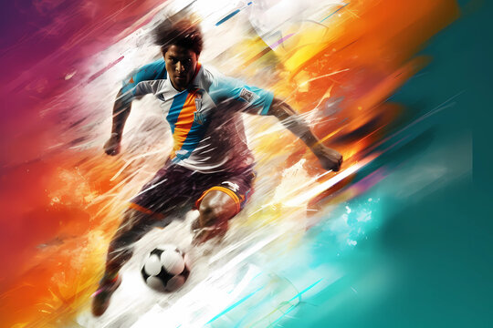 Extreme Sports in Vivid Color - A skilled soccer player displaying finesse and agility on the field, showcasing their talent through precise footwork, strategic passes, and remarkable ball control