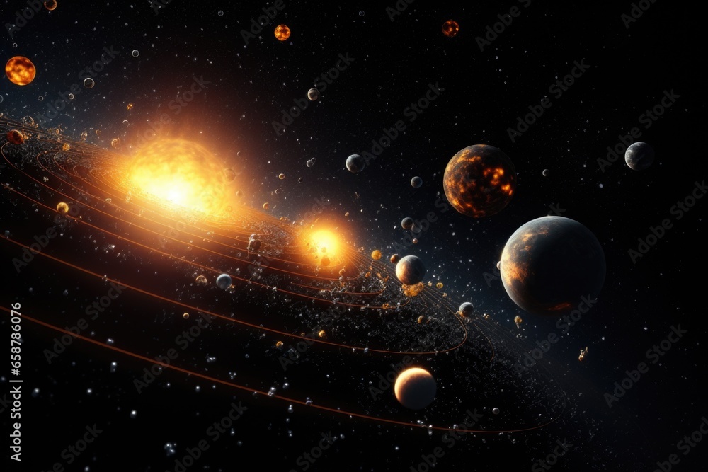 Aufkleber An artist's rendering of a solar system with multiple planets orbiting around a central star. This illustration can be used to depict astronomical concepts or as a visual aid in educational materials.