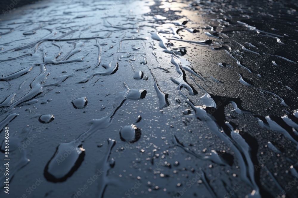 Poster a picture of a wet surface covered in water droplets. this image can be used to depict concepts such
