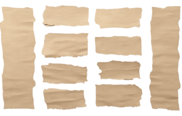 Isolated on a transparent background, this set of torn paper strips is perfect for use as a text or message background or as a decorative element in a vintage collage. PNG