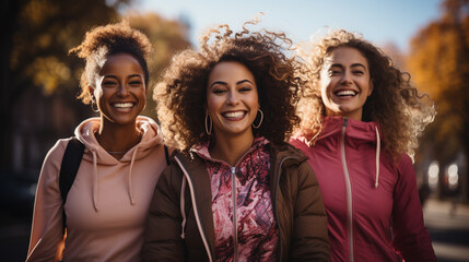 Three African American Female Friends Getting Together In the Park for Some Exercise. Generative AI.