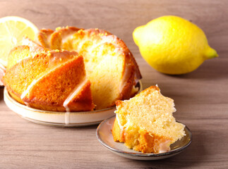 Lemon ring cake, served