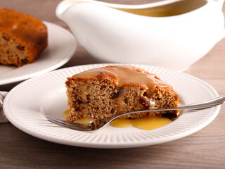 Date cake with caramel topping,