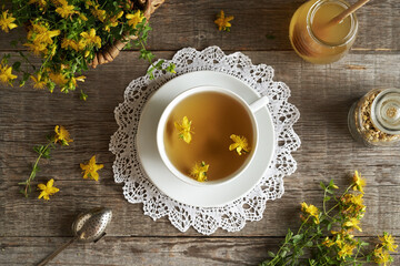 Herbal tea made of fresh St. John's wort flowers