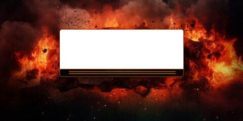 fire and flames background wallpaper with transparent placeholder frame for photo - obrazy, fototapety, plakaty