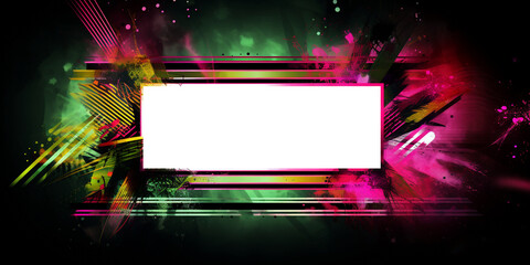 futuristic background wallpaper with transparent placeholder frame for photo in neon colors and modern