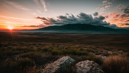 sunset on the plain landscape