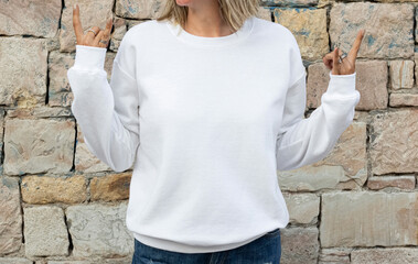 Blank sweatshirt mock up isolated. Female wear plain hoodie mockup. Plain hoody design...