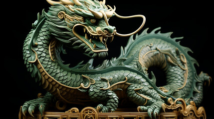 Fototapeta premium Green Wooden Dragon, Chinese New Year Symbol 2024