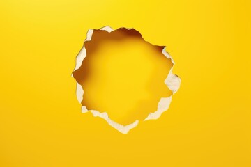 Big paper hole in center of yellow background - obrazy, fototapety, plakaty