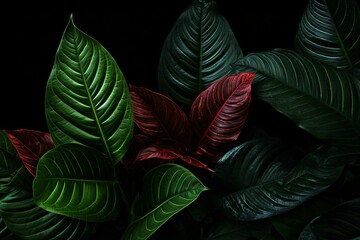 Fototapeta na wymiar macro of foliage against dark backdrop. Generative AI