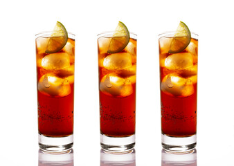 Cocktail with rum and cola isolated on white background