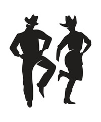 Cow boy Couple dancing silhouette black filled vector Illustration