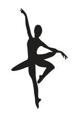 Silhouette ballerina. Beautiful drawing ballerina. Realistic black silhouette of a dancer. Vector Stock illustration isolated on white background.
