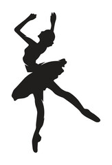Composition of dancing ballerina with flowers. Hand drawn classic ballet performance, pose. Young pretty ballerina women illustration.