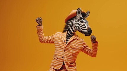 Dancing Zebra on yellow background