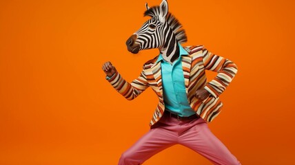 Fototapeta premium Dancing Zebra on orange background