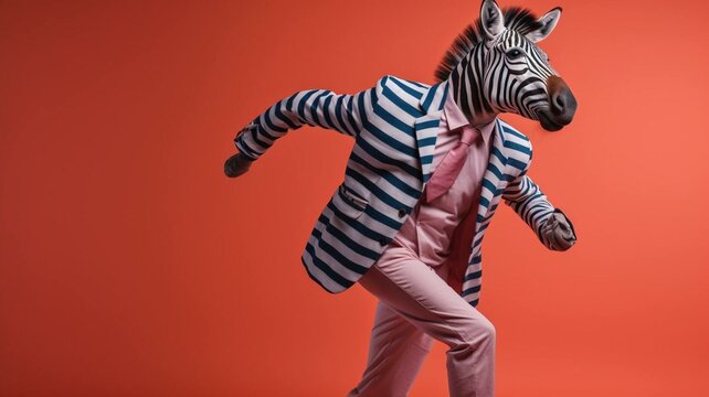 Dancing Zebra On Red Background