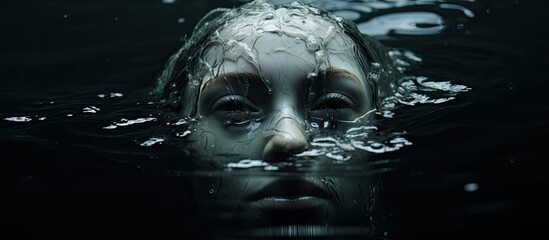 Obscured face of person in icy water With copyspace for text - obrazy, fototapety, plakaty