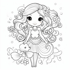 children's illustration of a mermaid, coloring, line, drawing
