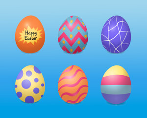 Vector collection of realistic colorfull easter eggs. Eggs with label happy easter, 