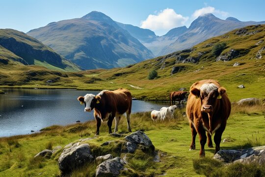 cattle in scenic Scottish terrain. Generative AI
