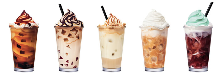 Set / Collection of sweet dessert cocktails isolated on transparent background PNG