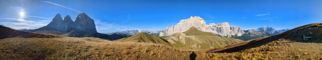 Beautiful landscape of Italian dolomites-with mountain meadows,lakes and rocky and sharp mountain tops,Dolomite Alps mountains, Trentino Alto Adige region, Sudtirol, Dolomites, Italy