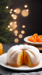 Obraz na płótnie Canvas orange cake, Christmas recipe. vertical image