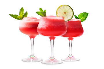 Set of Strawberry margarita cocktails in salt-rimmed glass isolated on white background - obrazy, fototapety, plakaty