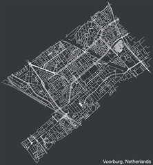 Detailed hand-drawn navigational urban street roads map of the Dutch city of VOORBURG, NETHERLANDS with solid road lines and name tag on vintage background