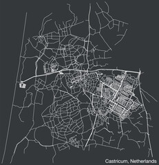 Detailed hand-drawn navigational urban street roads map of the Dutch city of CASTRICUM, NETHERLANDS with solid road lines and name tag on vintage background
