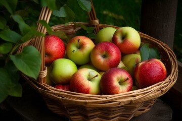 Naklejka na ściany i meble a basket full of juicy and mature apples. Generative AI