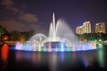 Naklejka premium Fountain in Orlando's Lake Eola. Generative AI