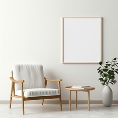 Mock up poster frame in interior background, Scandinavian style, 3D render
