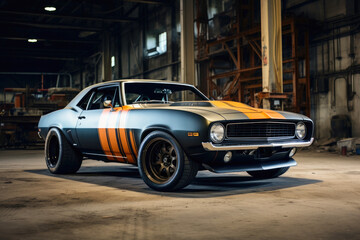 A vintage muscle car reimagined as a construction site workhorse. - obrazy, fototapety, plakaty
