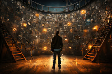 A person studying a complex equation, signifying progress in mathematical understanding. Concept of mathematical progress. Generative Ai.